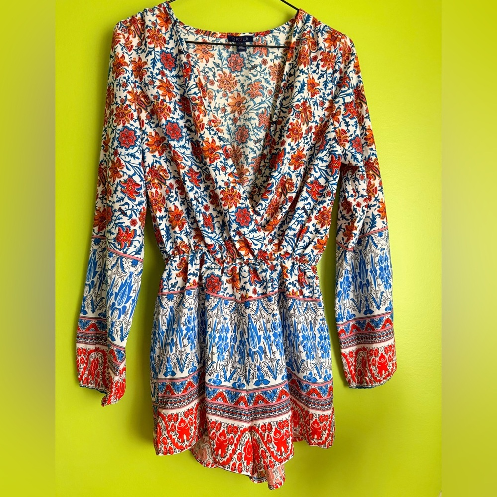 UK2LA Boho Floral Romper Dress Style – Long Sleeve – Size S